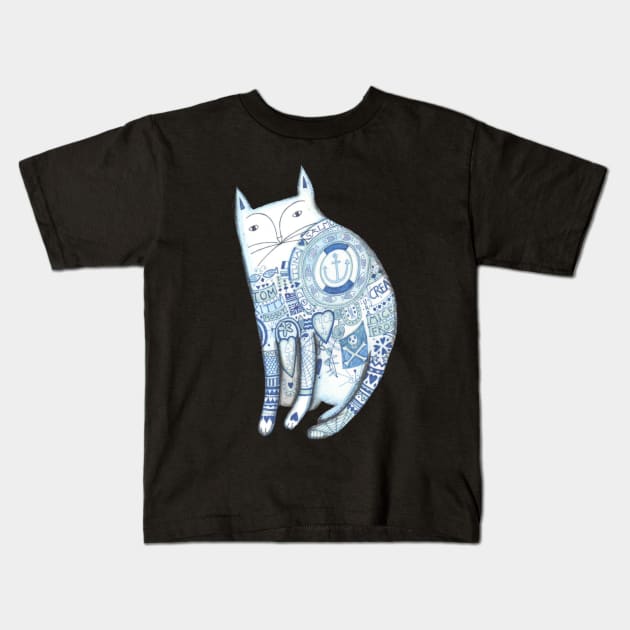 Cat with tatts, the amazing tattooed cat! Kids T-Shirt by krisevansart